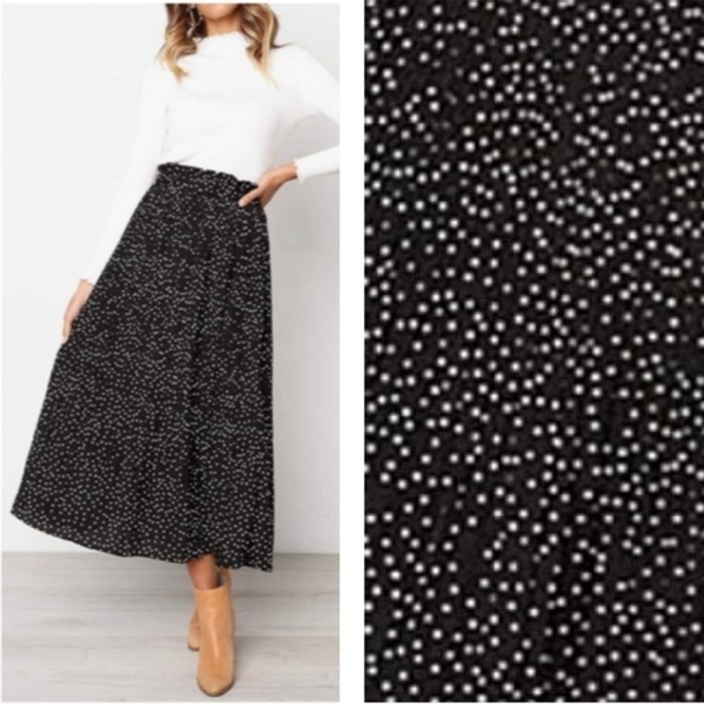 Chiffon Polka Dot Elastic Waist Pleated A-Line Flared Maxi Skirt!